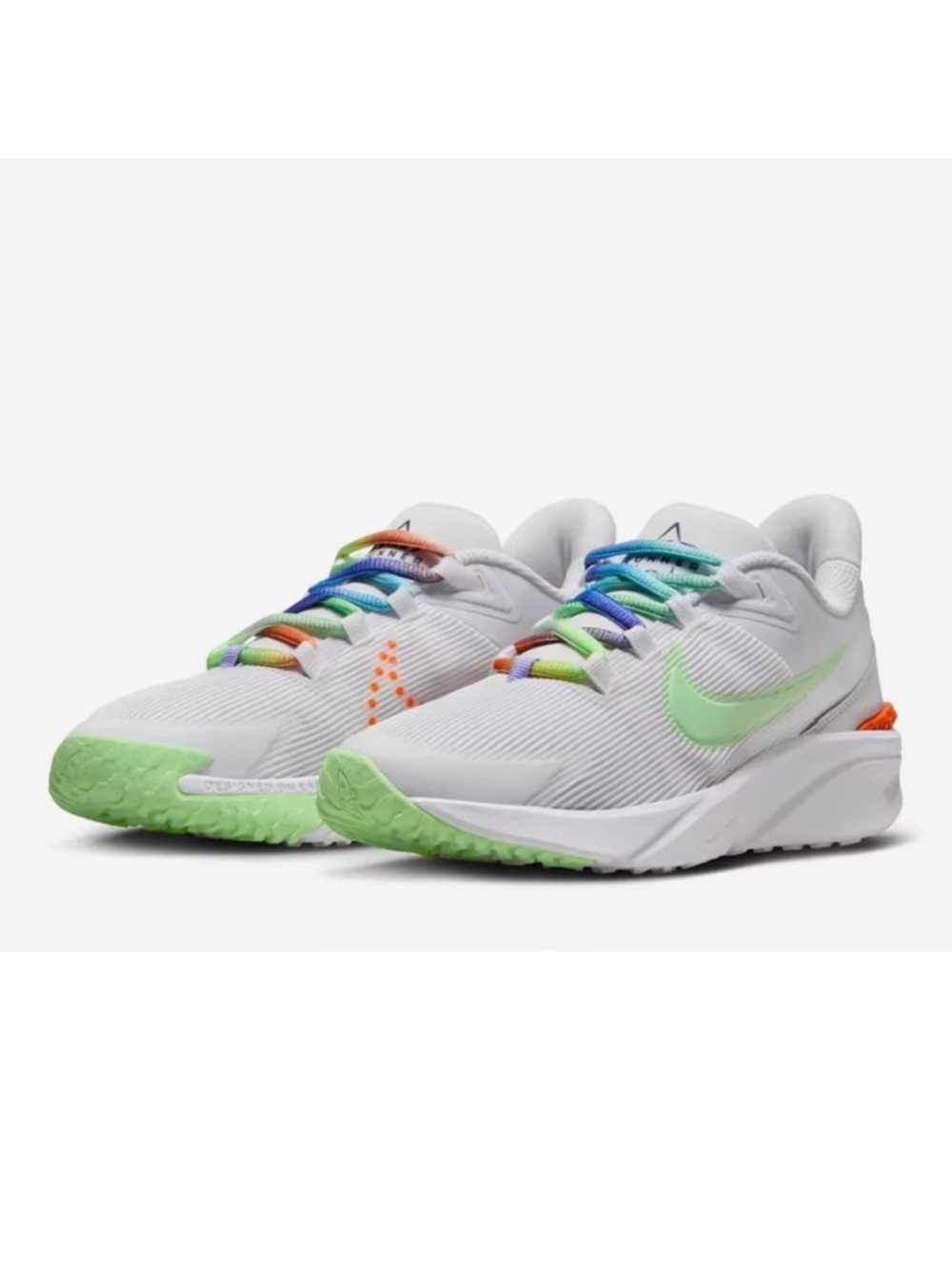NIB Nike White Sneakers with Neon Green Swoosh and Multicolor Laces